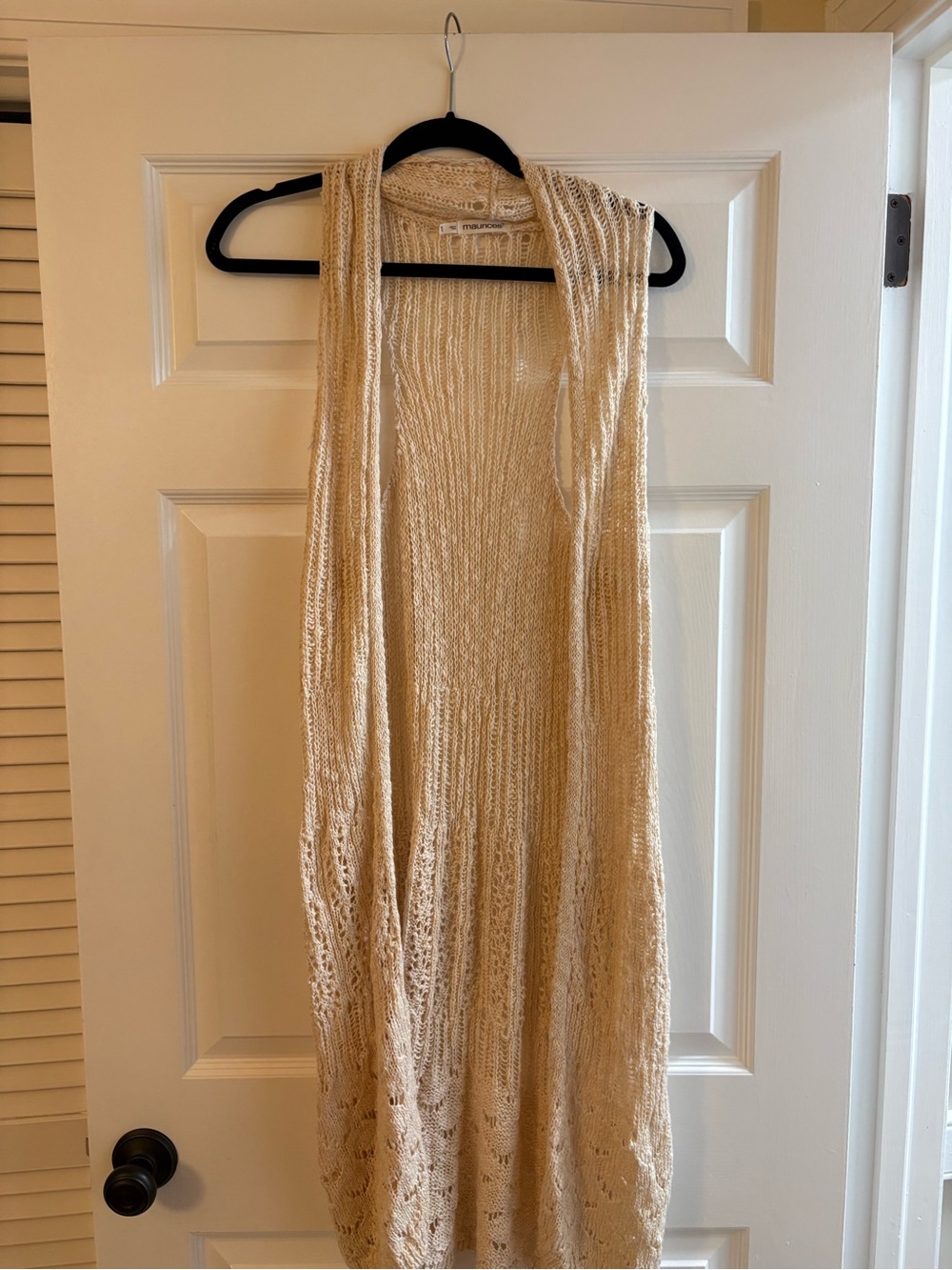 Maurices Cream Open-Knit Sleeveless Cardigan Vest